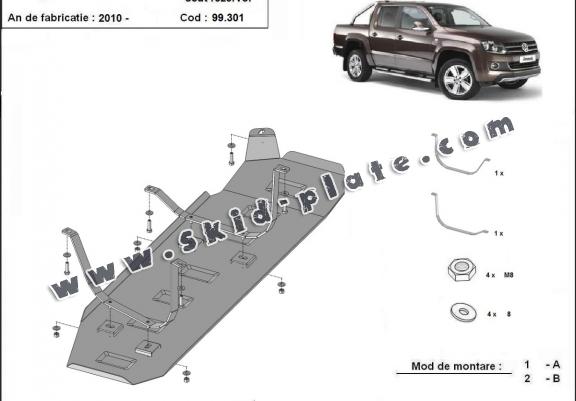 Steel fuel tank skid plate  for Volkswagen Amarok - Only for versions without factory protections