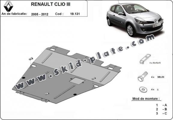 Steel skid plate for the protection of the engine and the gearbox for Renault Clio 3