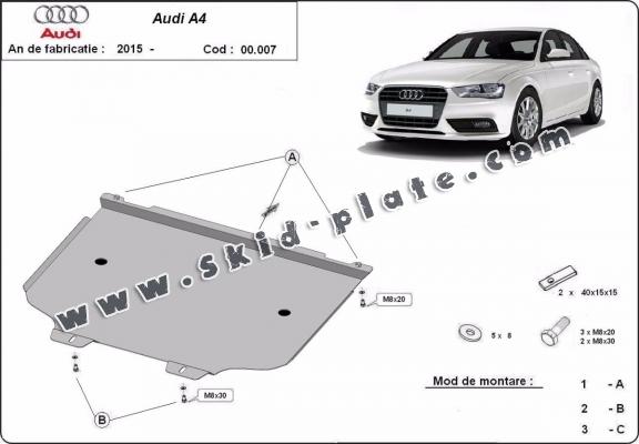 Steel gearbox skid plate for Audi A4 B9