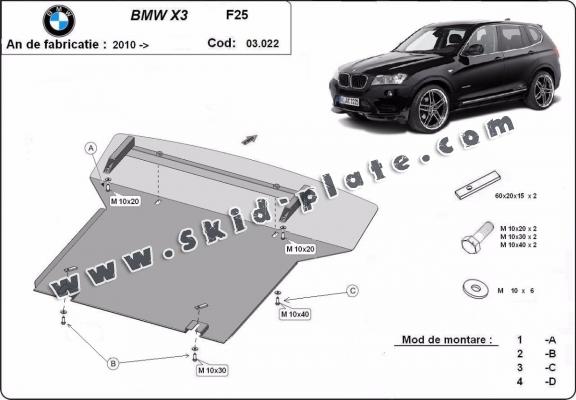 Steel skid plate for BMW X3 - F25