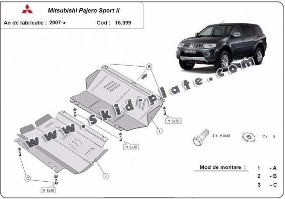 Steel skid plate for the protection of the engine and the radiator for Mitsubishi Pajero Sport 2