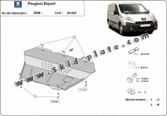 Steel skid plate for the protection of the engine and the gearbox for Peugeot Expert