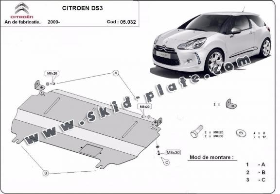 Steel skid plate for Citroen DS3