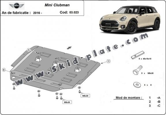 Steel skid plate for the protection of the engine and the gearbox for Mini Clubman