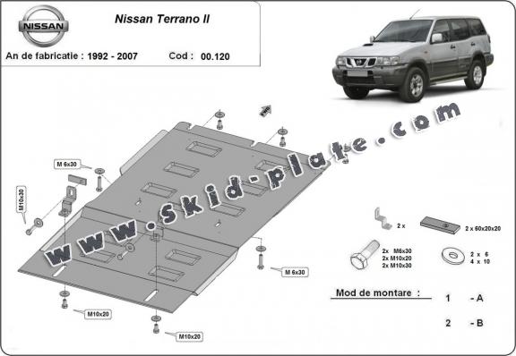 Steel gearbox skid plate for Nissan Terrano II 