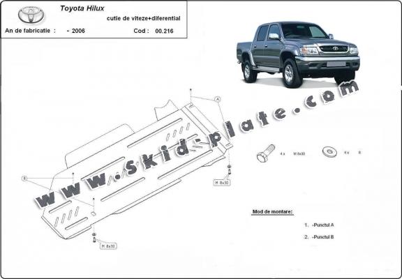 Steel gearbox and differential skid plate for Toyota Hilux