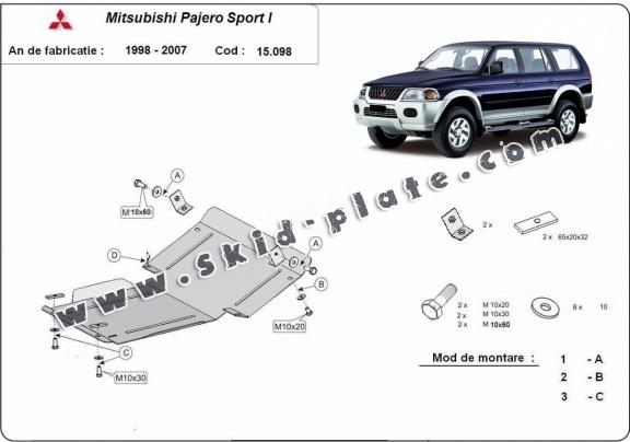 Steel skid plate for the protection of the engine and the radiator for Mitsubishi Pajero Sport 1