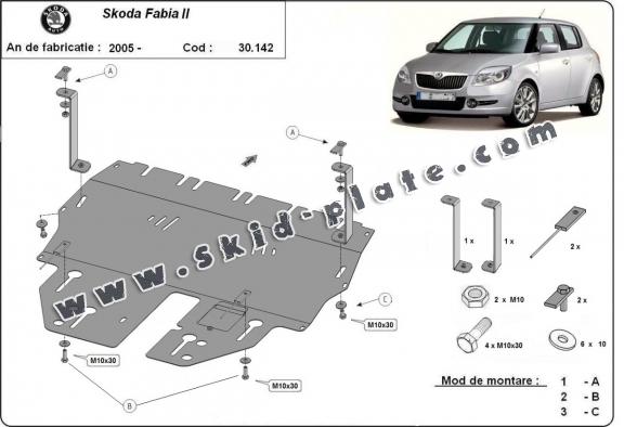 Steel skid plate for Skoda Fabia 2