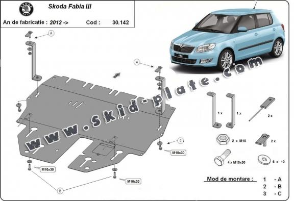 Steel skid plate for Skoda Fabia 3