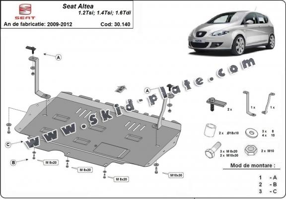 Steel skid plate for the protection of the engine and the gearbox for Seat Altea