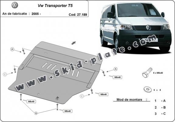 Steel skid plate for Volkswagen Transporter T5