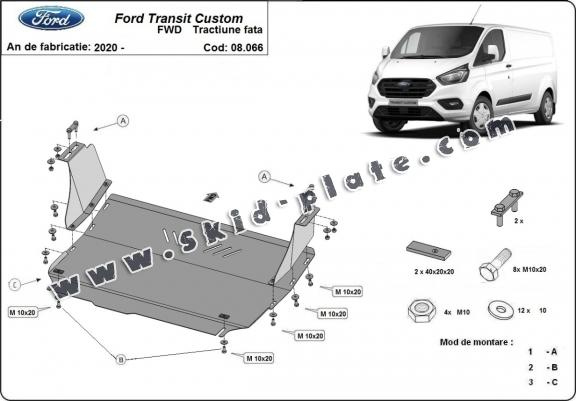 Steel skid plate for the protection of the engine and the gearbox for Ford Transit Custom - FWD