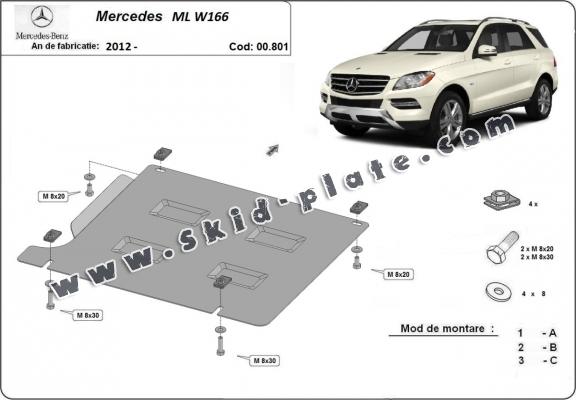 Steel gearbox skid plate for Mercedes ML W166