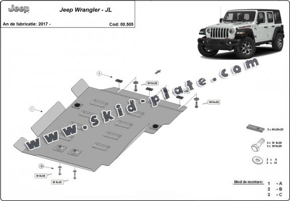 Steel gearbox skid plate for Jeep Wrangler - JL