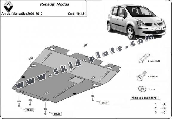 Steel skid plate for Renault Modus