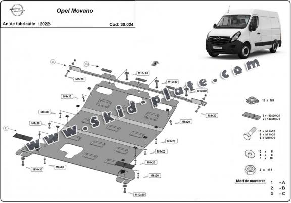 Steel skid plate for Opel Movano