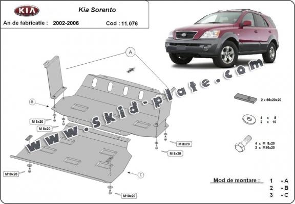 Steel skid plate for the protection of the engine and the radiator for Kia Sorento