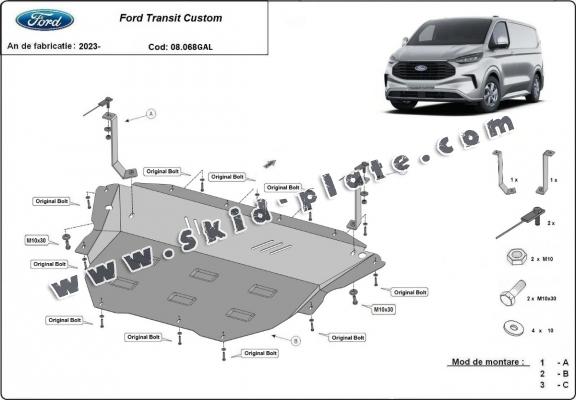 Galvanized steel skid plate for Ford Transit Custom