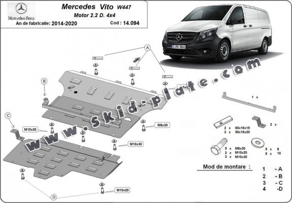 Steel skid plate for Mercedes Vito W447, 2.2 D, 4x4