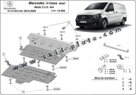 Steel skid plate for Mercedes V-Class W447, 2.2 D, 4x4