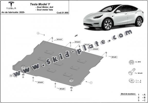 Front electric motor skid plate for Tesla Model Y AWD