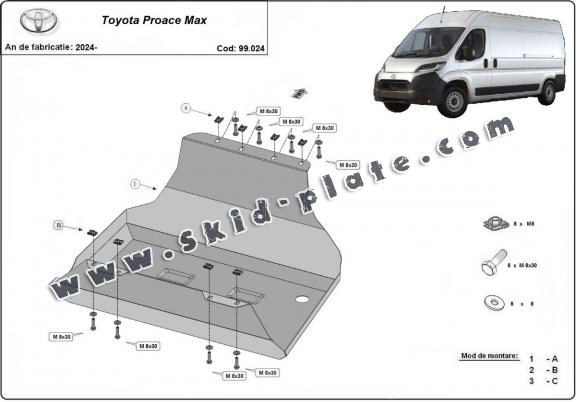 Steel fuel tank skid plate  for Toyota Proace Max